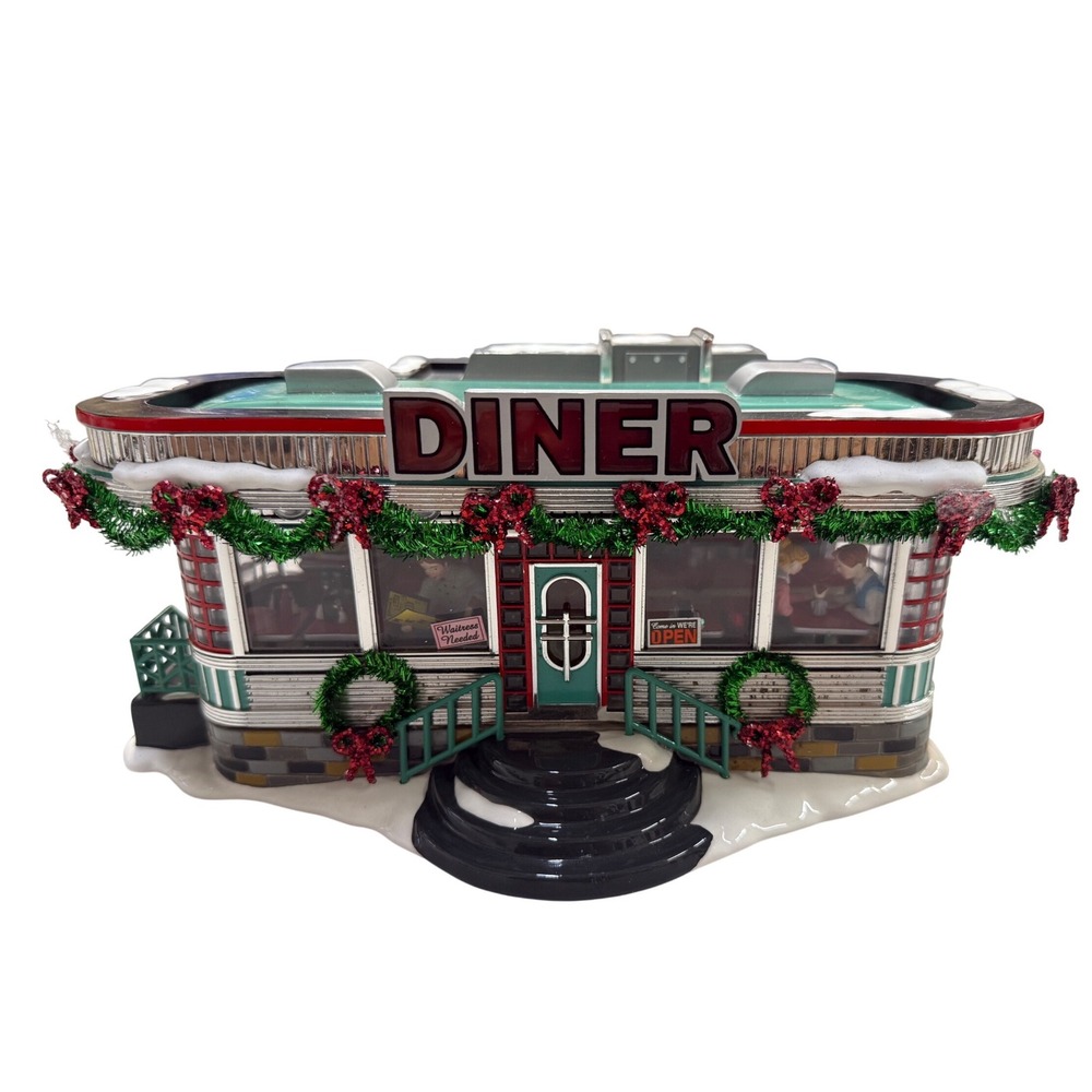 Dept 56 Snow Village Shelly's Diner Retro Christmas Village 54937 Silver Green